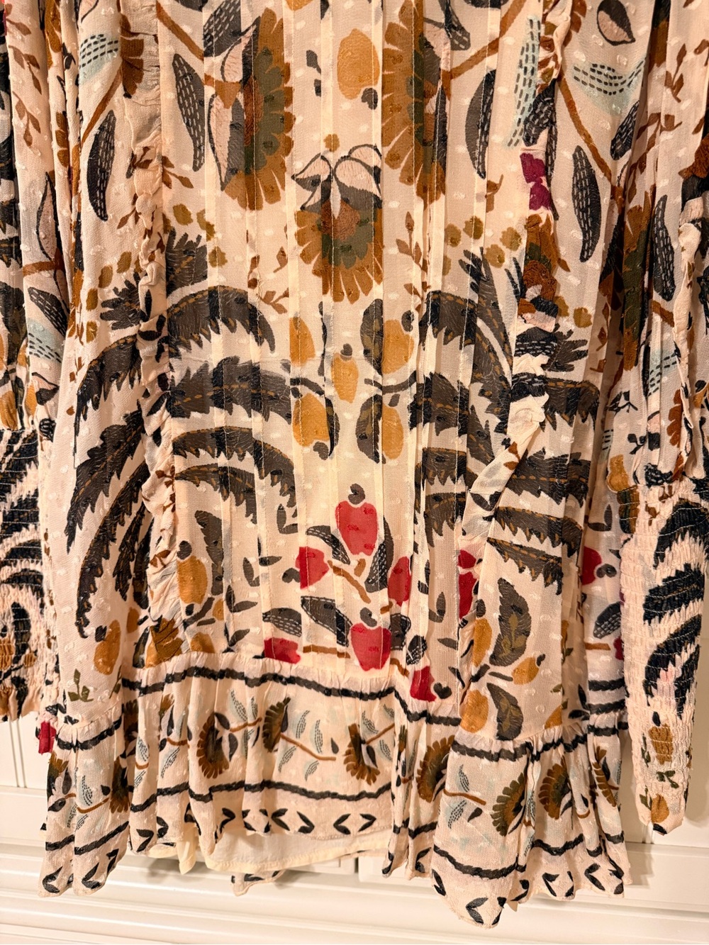 FARM Rio Palms Paradise Cream Floral Smocked High-Neck Long-Sleeve Mini Dress - Picture 8 of 15